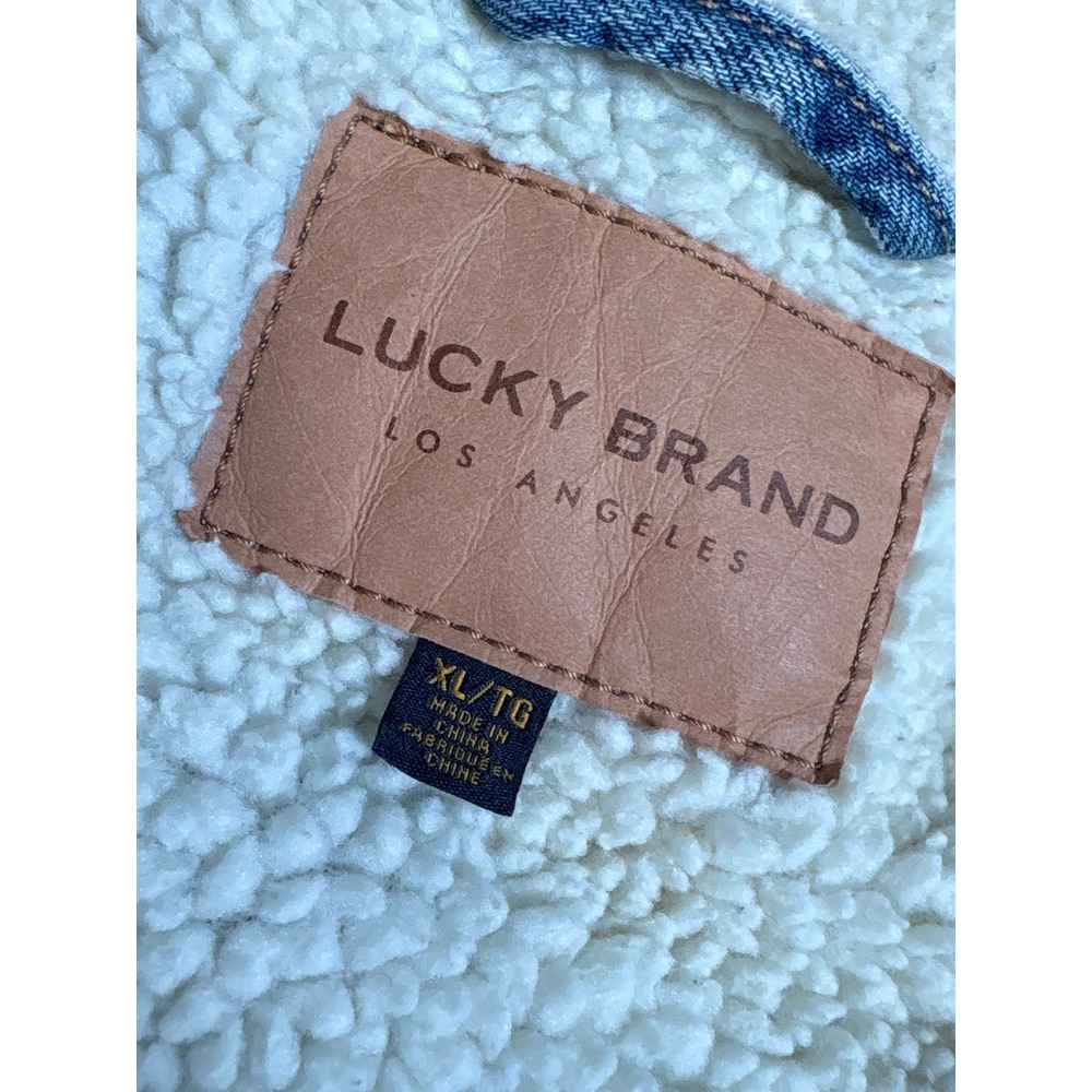 Lucky Brand Mens Sherpa Trucker Snap Jacket Light Wash Denim Sz XL - Picture 5 of 7